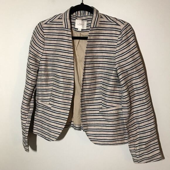 Ann Taylor Loft linen blend blazer jacket striped open front back pleats sz 6 - Picture 1 of 8
